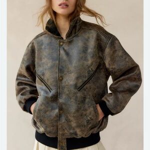 Vintage Style Distressed Faux Leather Bomber urban outfitters